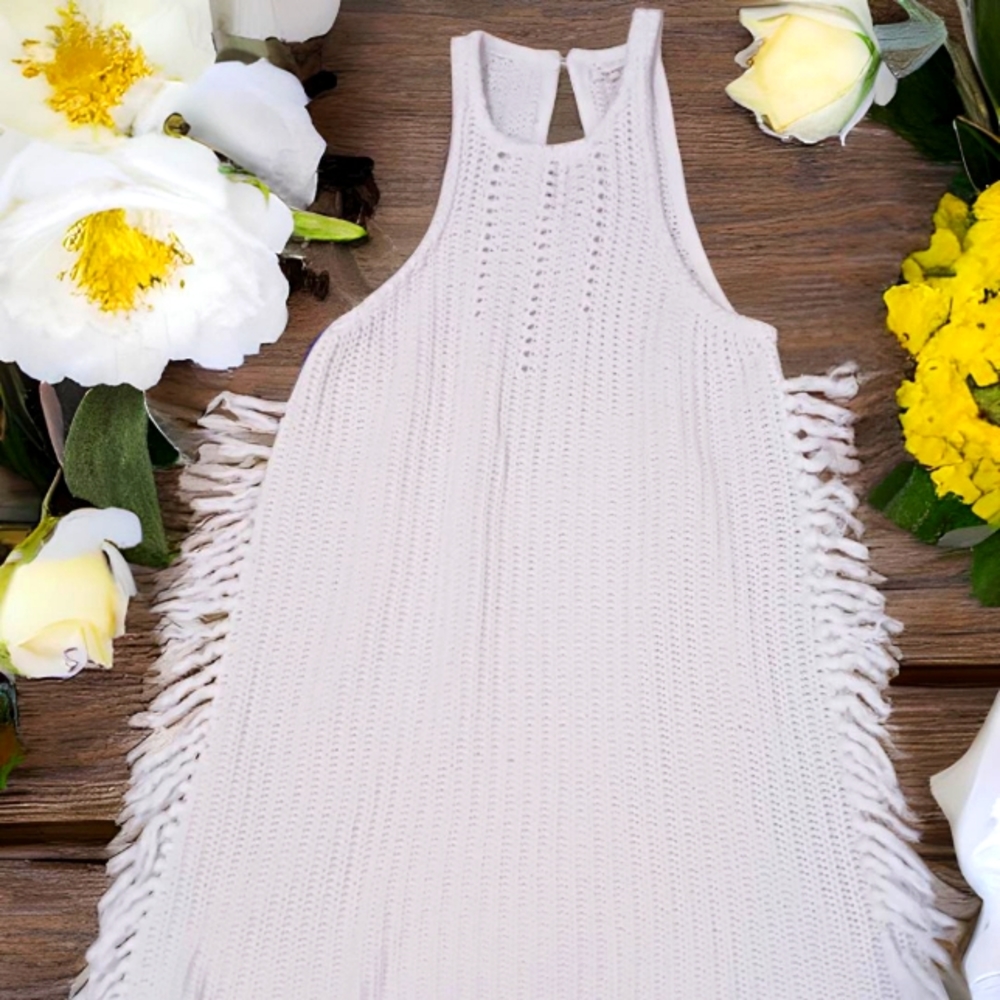 Tularosa white knitted racerback mini dress swimsuit cover size small